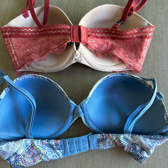 Victoria's Secret very sexy multi-way mauve Lace and Blue Paisley Bra Set 32d - Picture 2 of 7